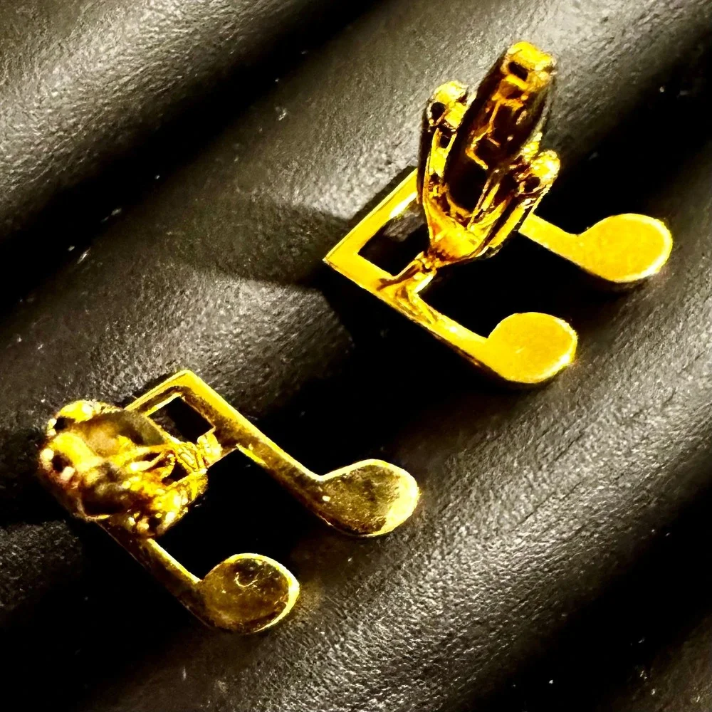 Vintage Gold Tone Cufflinks Musical Eighth Note Music Song Band Jazz Tux Classic